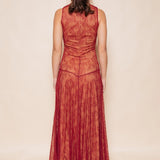 Solène Red Lace Illusion Maxi Dress — back view
