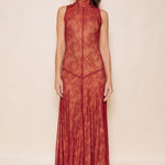 Solène Red Lace Illusion Maxi Dress — front view