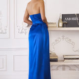 Amoris T215 Fitted Strapless Luxurious Satin Side Sash Evening Dress