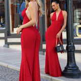 Astee T506 Multi-Way Adjustable Neckline Fitted Stretch Formal Dress
