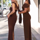 Astee T507 Sophisticated High Neckline Fitted Stretch Evening Dress
