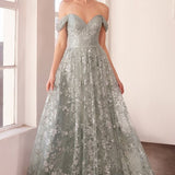 Ladivine Amoris T607 Glitter Print Off the Shoulder A-Line Prom Gown