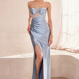 Ladivine Amoris T708 Strapless Fitted Satin Prom Gown