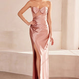 Ladivine Amoris T708 Strapless Fitted Satin Prom Gown