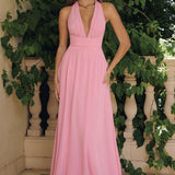 Amoris T715 Halter Neck Chiffon A-Line Gown