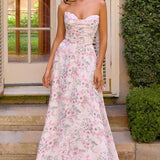 Amoris T717 Floral Chiffon A-Line Gown Corset Back