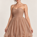 Taupe Reverie Strapless Tulle Gown — detail view