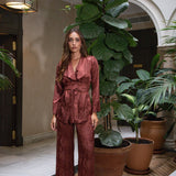 Terracotta Reverie satin jacket and trousers, front view