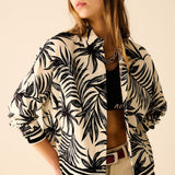 Tropical Motif Relaxed Blouse in Black and White