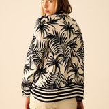 Tropical Motif Relaxed Blouse in Black and White