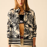Tropical Motif Relaxed Blouse in Black and White