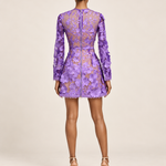 Violette Reverie purple floral applique mini dress back view