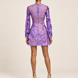 Violette Reverie purple floral applique mini dress back view