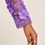 Violette Reverie purple floral applique mini dress detail view