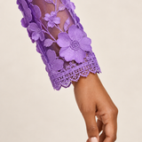 Violette Reverie purple floral applique mini dress detail view