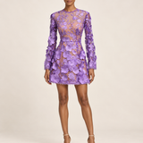 Violette Reverie purple floral applique mini dress front view