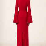 Vivienne crimson red floral embellished maxi dress with split long sleeves, back view