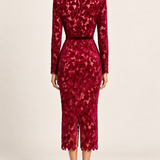 Vivienne Wine Lace Midi Dress — back view