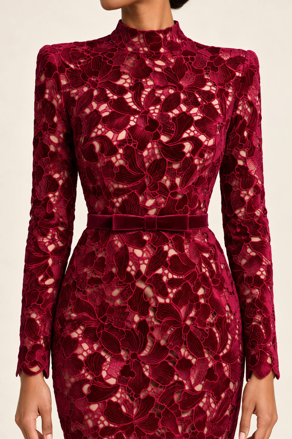 Vivienne Wine Lace Midi Dress — detail view