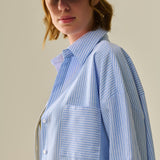 White Striped Buttoned Shirt In Blue