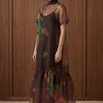 Bordeaux Bloom Tie-Neck Midi Dress — angle view