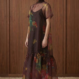 Bordeaux Bloom Tie-Neck Midi Dress — angle view