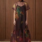 Bordeaux Bloom Tie-Neck Midi Dress — front view